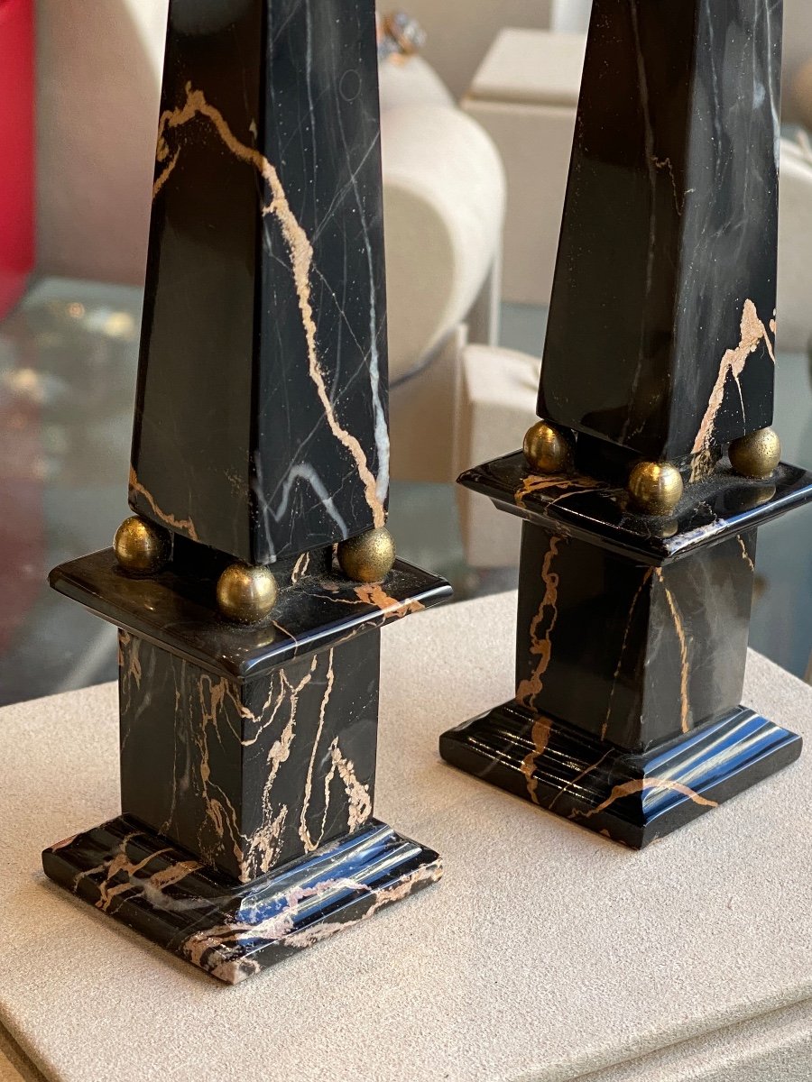 Pair Of Black Marble Obelisks-photo-3