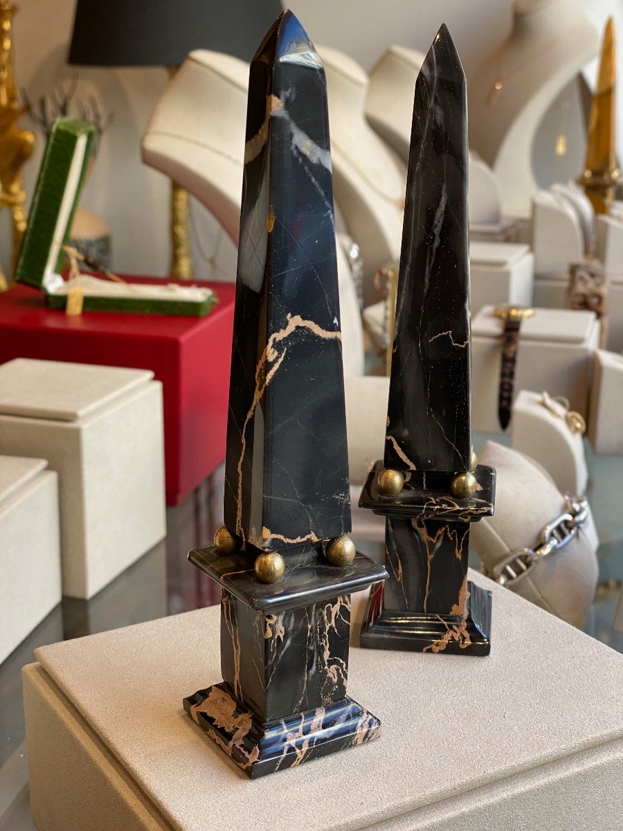 Pair Of Black Marble Obelisks-photo-3