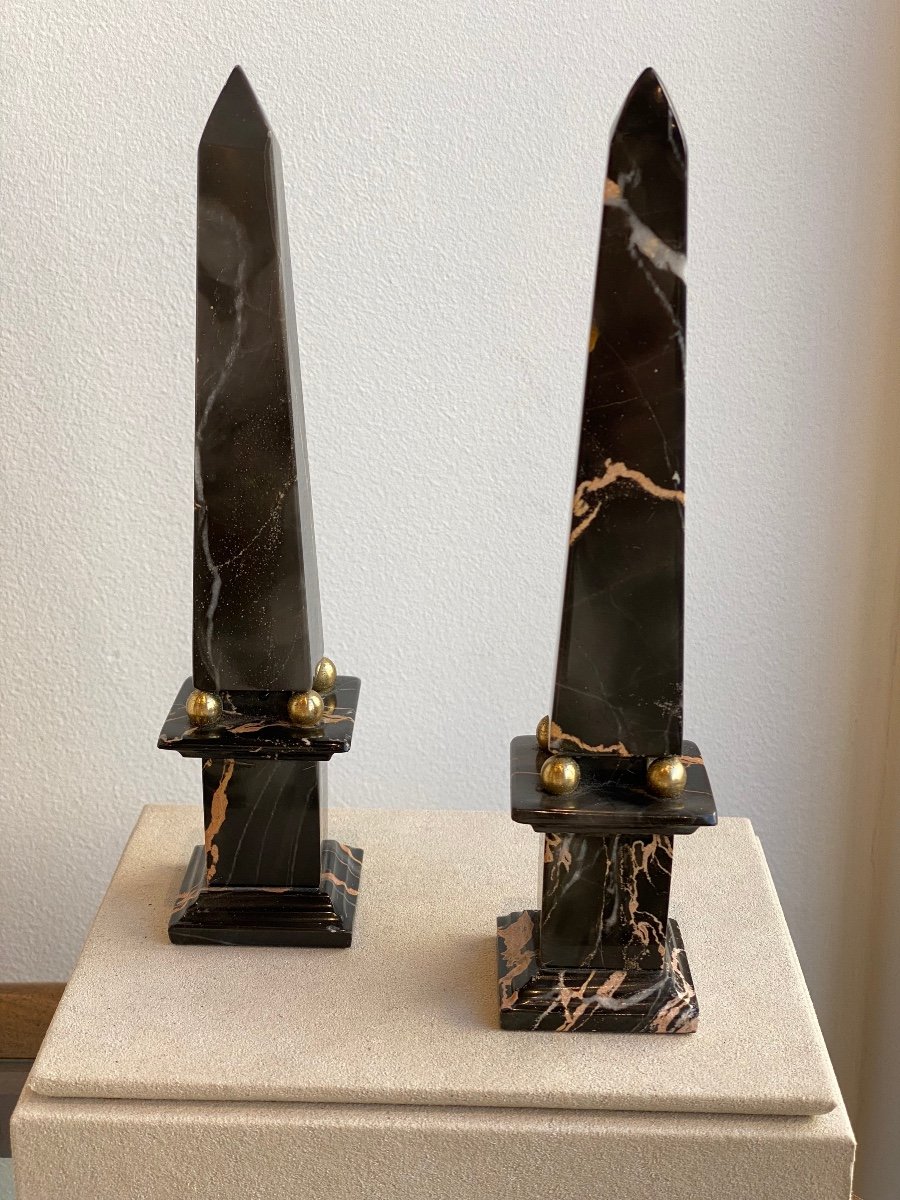 Pair Of Black Marble Obelisks