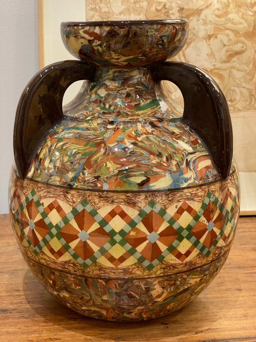 Mosaïque Gerbino, Grand Vase Boule à Trois Anses