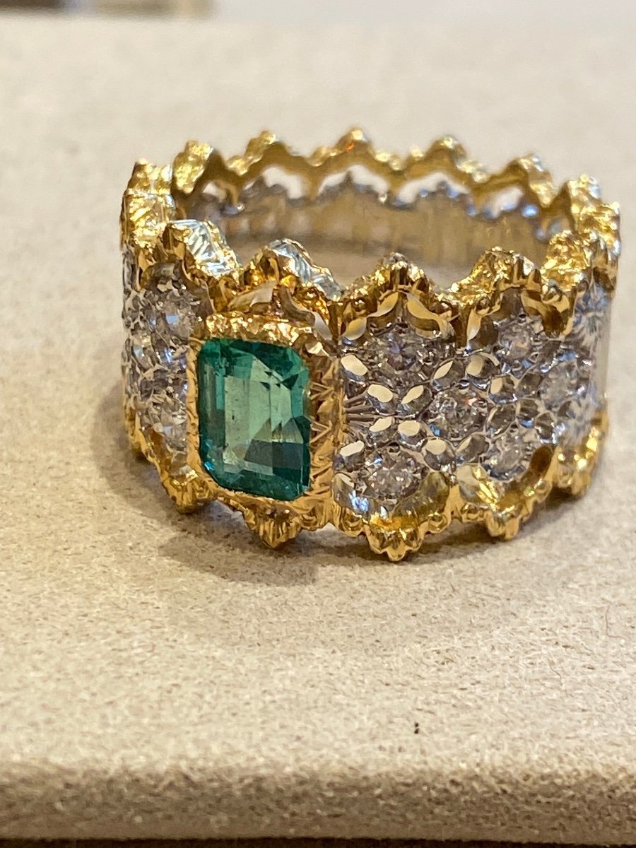 Italian Lace Diamond And Emerald Bandeau Ring-photo-2