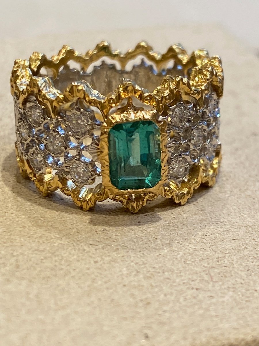 Italian Lace Diamond And Emerald Bandeau Ring-photo-3