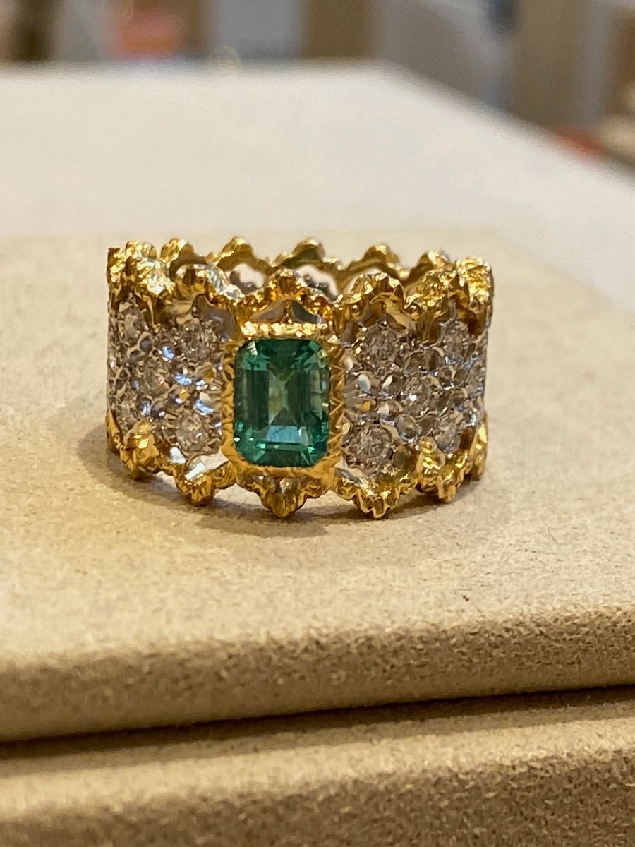 Italian Lace Diamond And Emerald Bandeau Ring