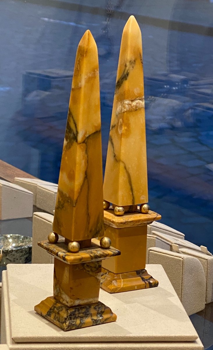 Pair Of Siena Marble Obelisks