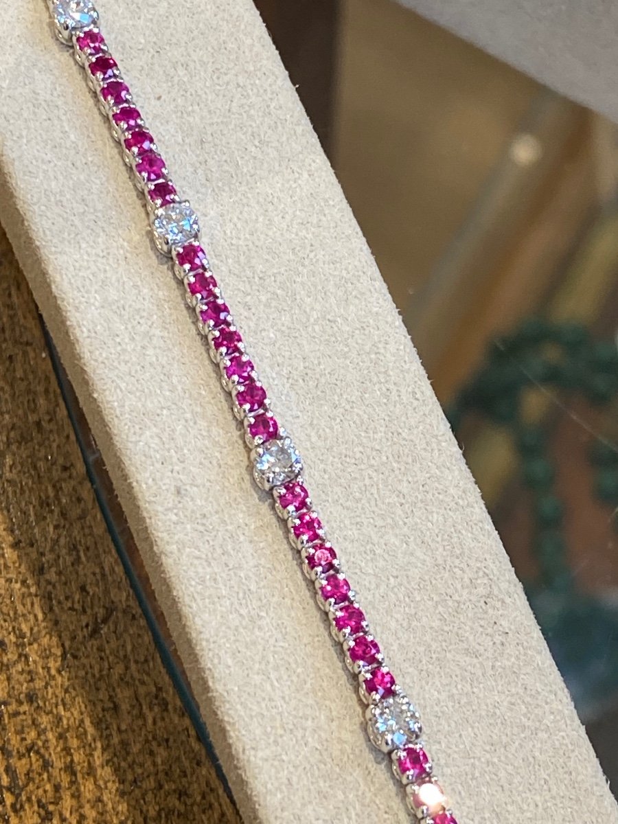 Bracelet Tennis Or Gris Rubis & Diamantse-photo-4