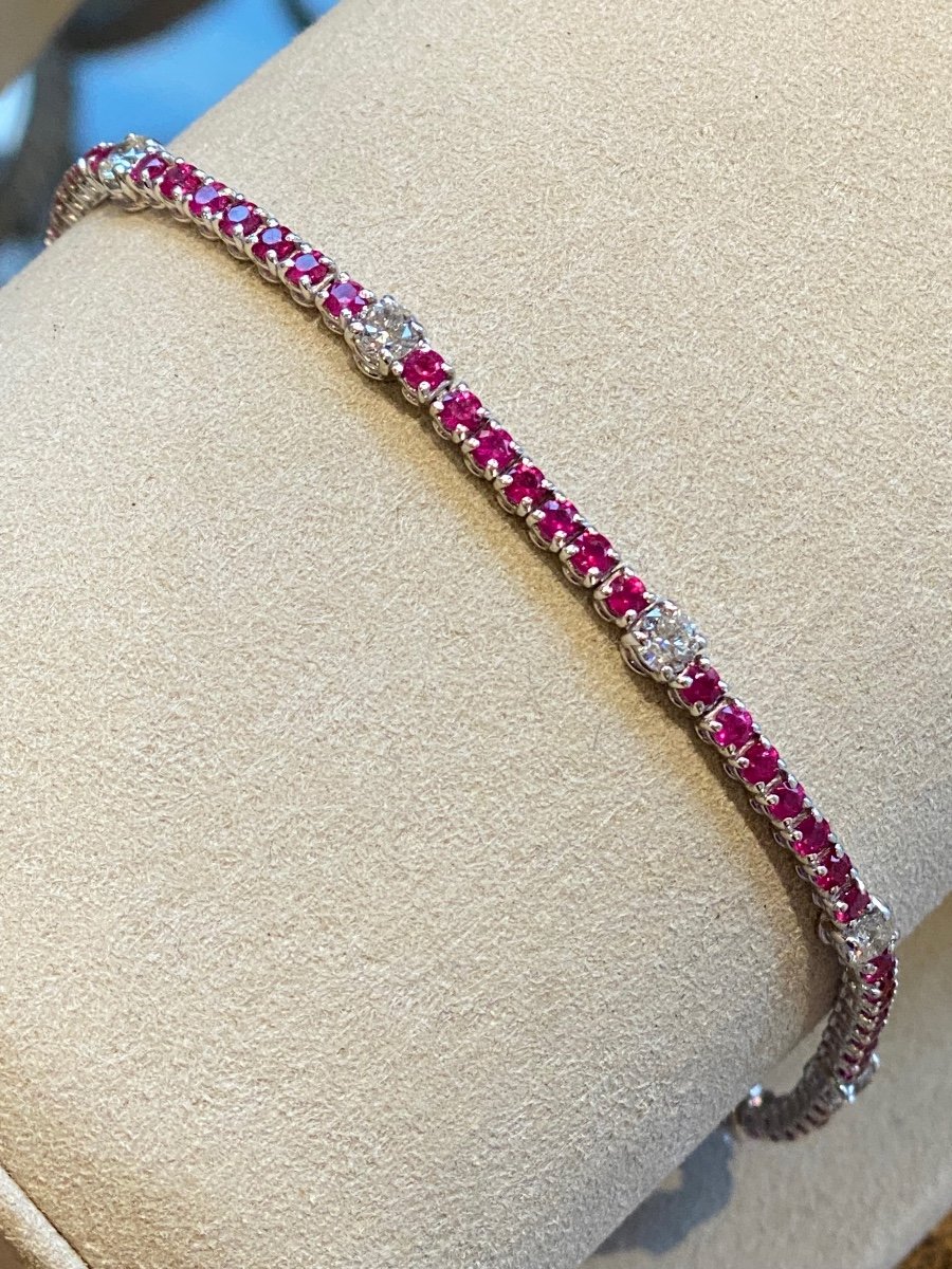 Bracelet Tennis Or Gris Rubis & Diamantse-photo-7