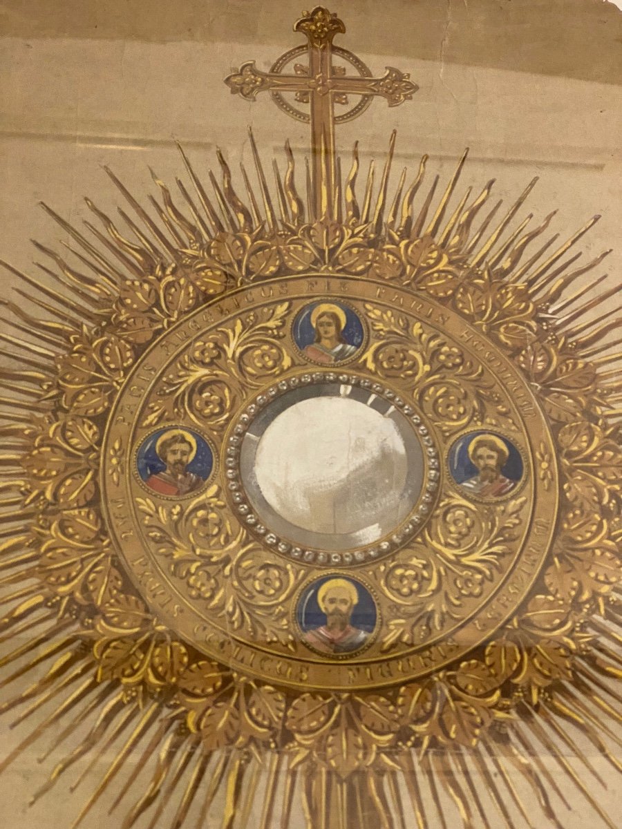 Monstrance, Gouache In The Style Of Placide Poussielgue-rusand (1824-1889)-photo-2