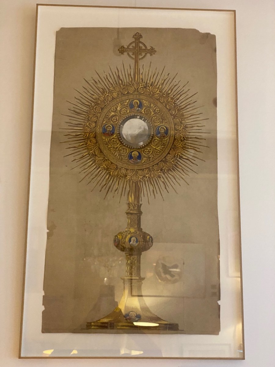 Monstrance, Gouache In The Style Of Placide Poussielgue-rusand (1824-1889)-photo-3