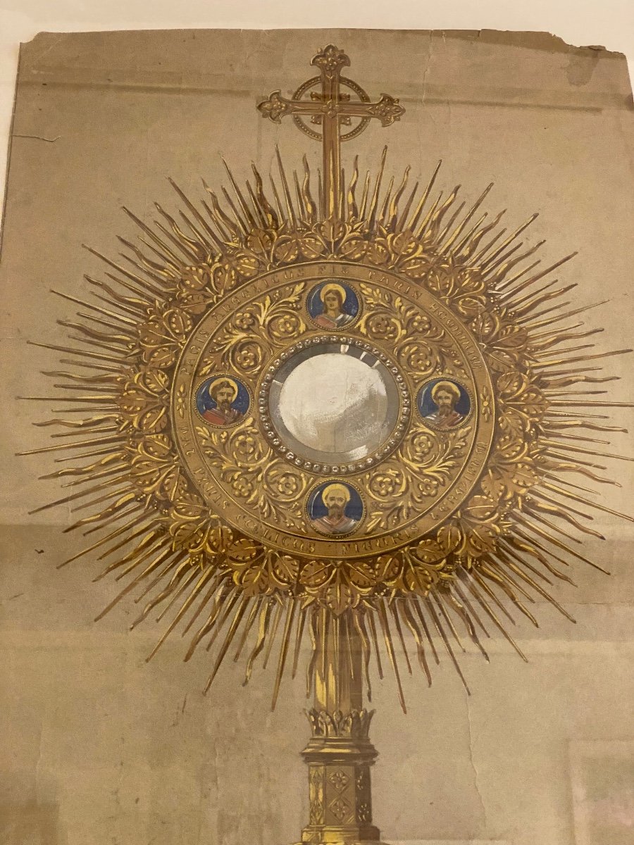 Monstrance, Gouache In The Style Of Placide Poussielgue-rusand (1824-1889)-photo-4