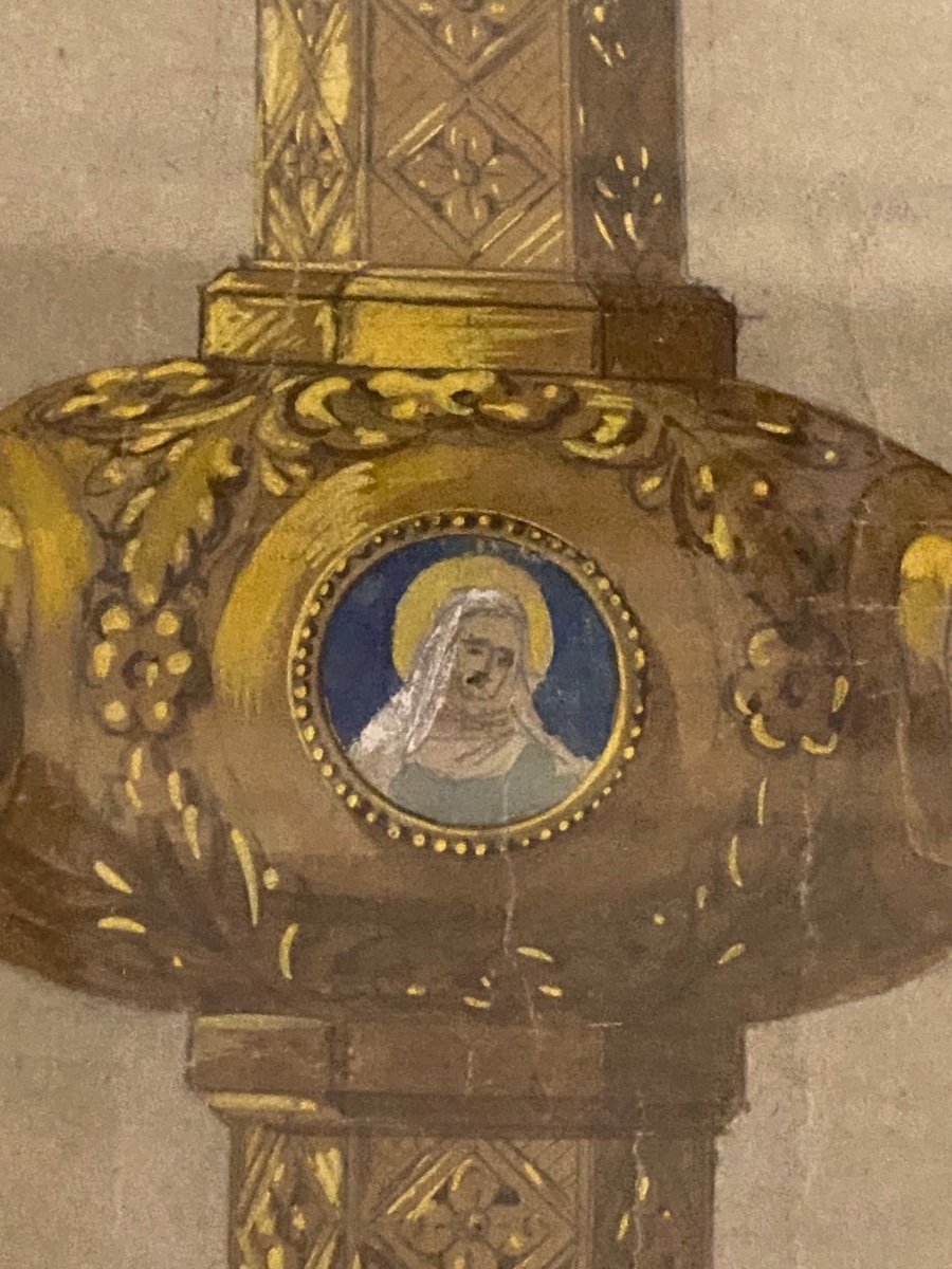 Monstrance, Gouache In The Style Of Placide Poussielgue-rusand (1824-1889)-photo-3