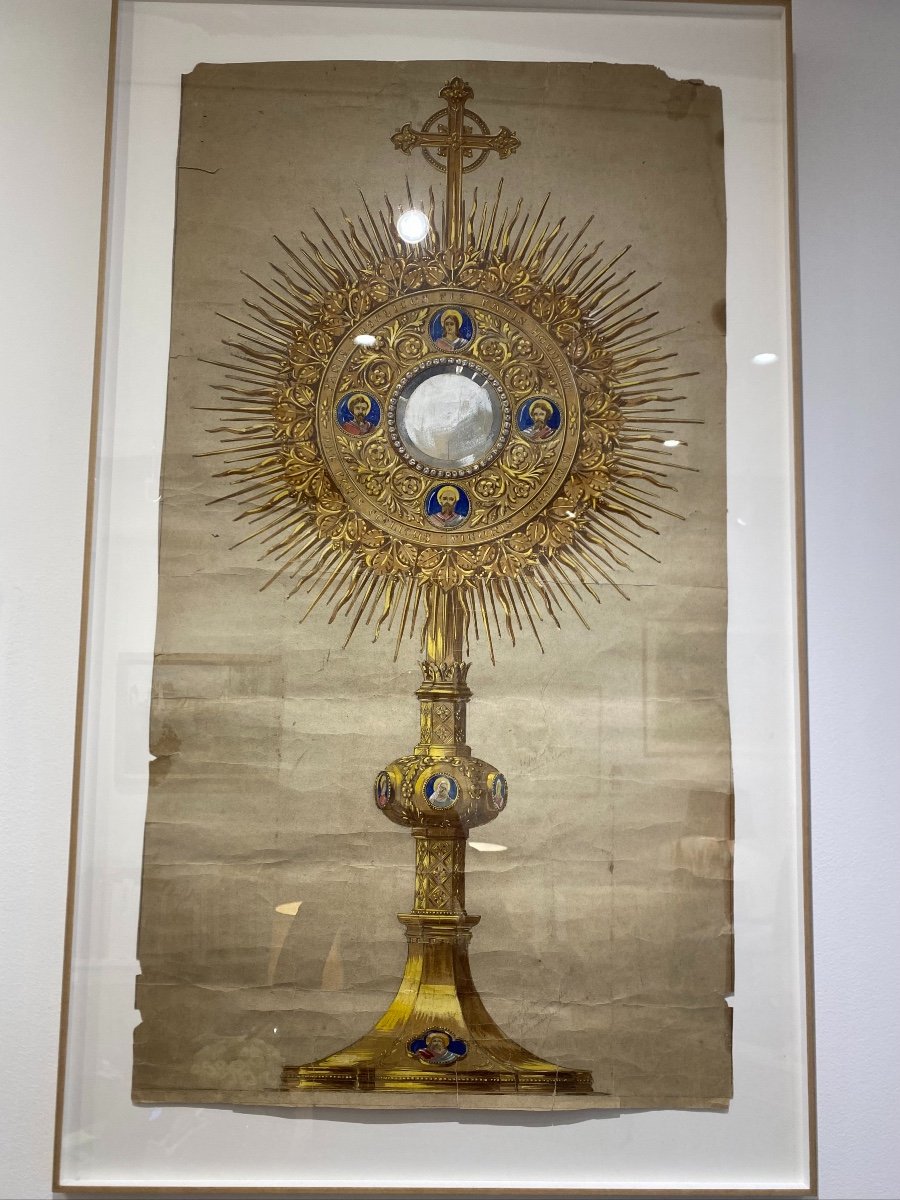 Monstrance, Gouache In The Style Of Placide Poussielgue-rusand (1824-1889)