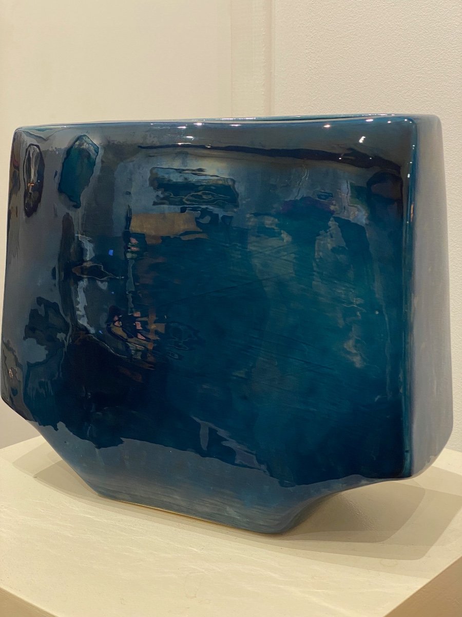 Max Idlas (1932-2020), Vase En Céramique Bleue-photo-4