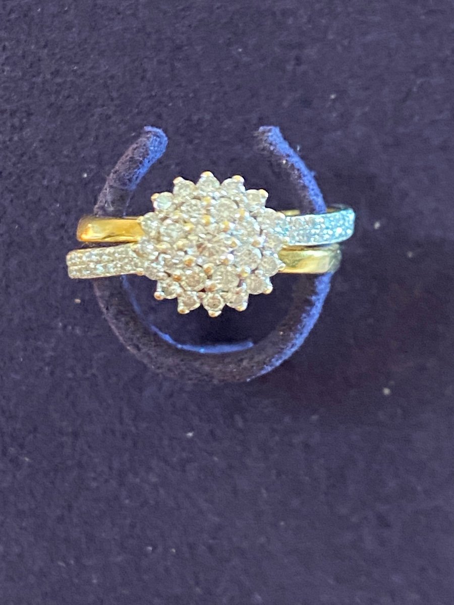 Double Ring Gold & Diamond Daisy Ring 