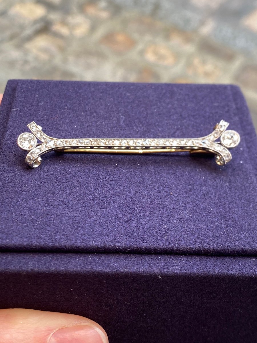 Art Deco Gold & Platinum Diamond Barrette Brooch-photo-2