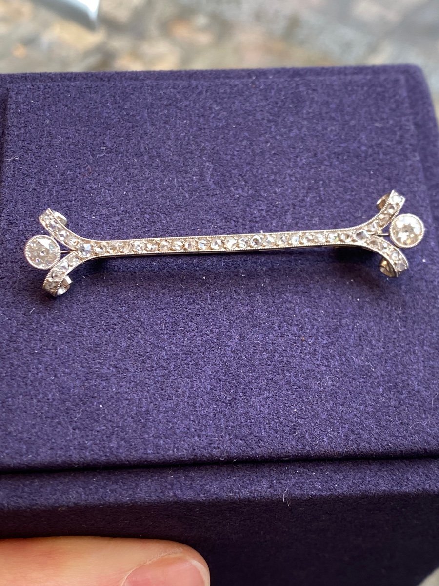 Art Deco Gold & Platinum Diamond Barrette Brooch-photo-4