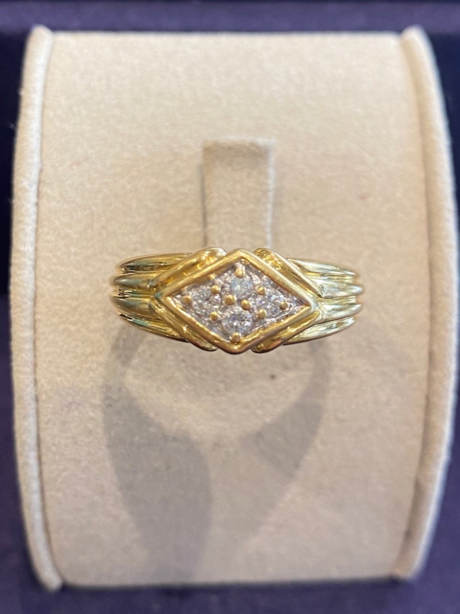 Yellow Gold & Diamond Band Ring With Diamond Pattern-photo-5