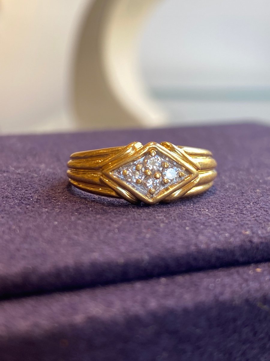 Yellow Gold & Diamond Band Ring With Diamond Pattern