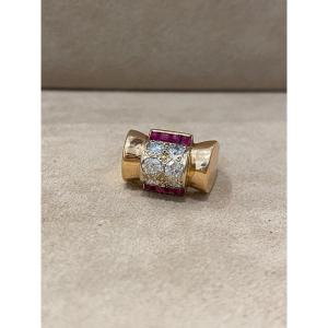 Diamond And Ruby Tank Ring Verneuil