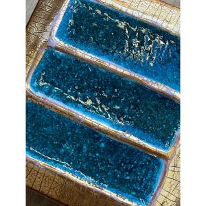 Mithe Espelet, Small Jewelry Box Decorated With Turquoise Stripes In Crystallized Glass 