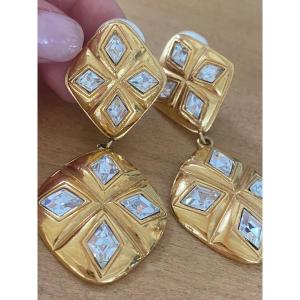 Chanel, Rare Boucles d'Oreilles Pendantes & Cristaux Swarovski