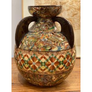 Gerbino Mosaic, Large Ball Vase With Three Handles