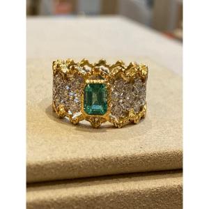 Italian Lace Diamond And Emerald Bandeau Ring