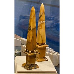 Pair Of Siena Marble Obelisks