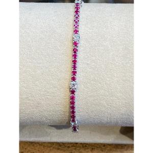 Bracelet Tennis Or Gris Rubis & Diamantse