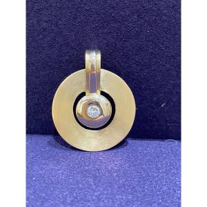 Janine Renard, Modernist Disc Pendant Two Golds And Diamonds