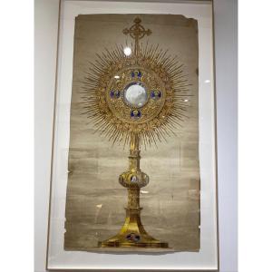 Monstrance, Gouache In The Style Of Placide Poussielgue-rusand (1824-1889)