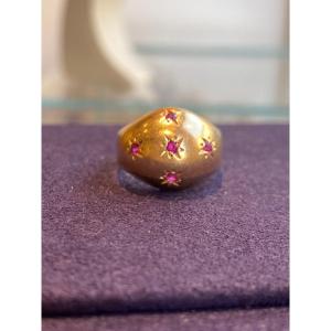 Bague Boule Dite "constellation" Or Rose & Rubis