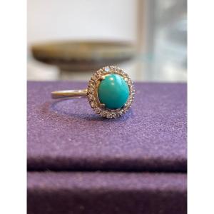 Turquoise & Diamond Daisy Ring