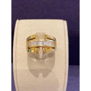 Tank Ring "bridge" Model Yellow Gold & Taper Diamonds