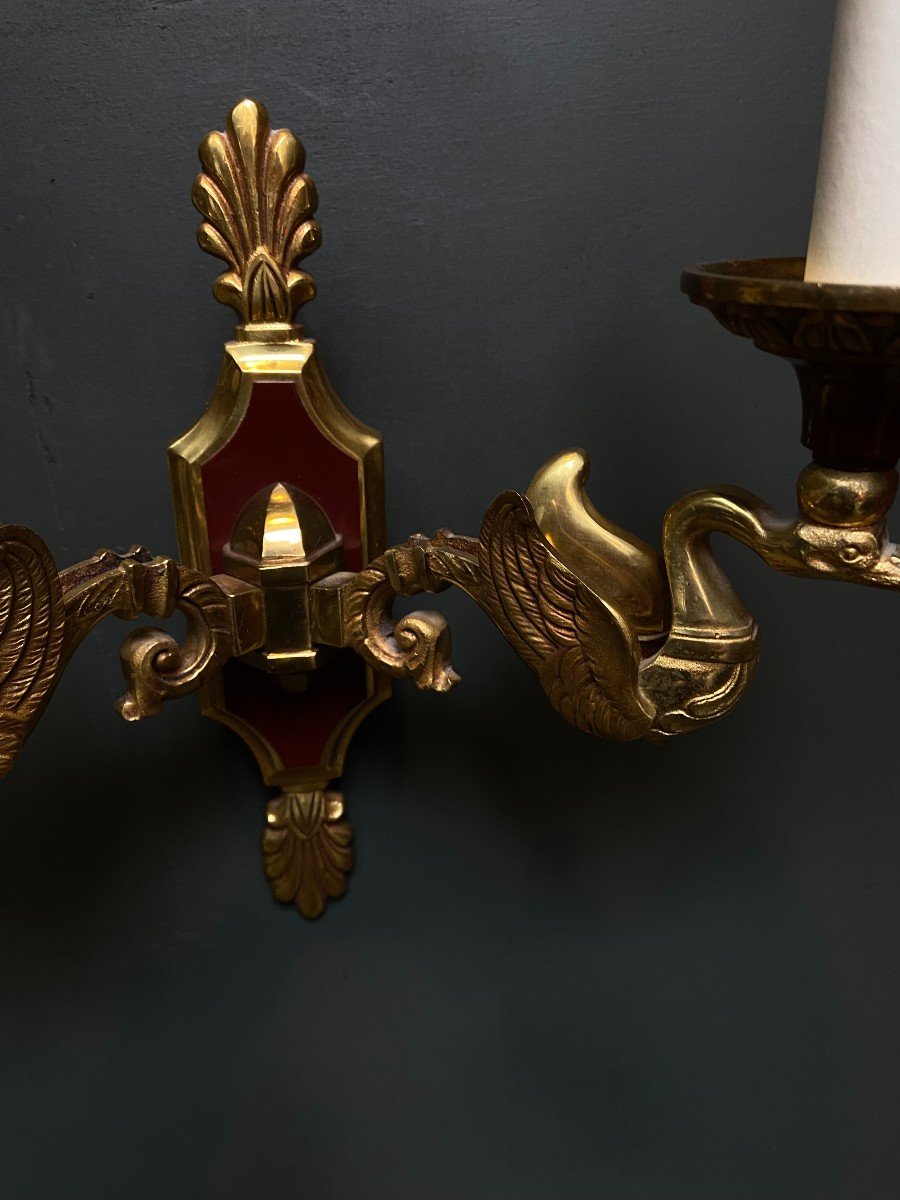 Pair Of Sconces Decorated With Swans, Late 19th Century-photo-2