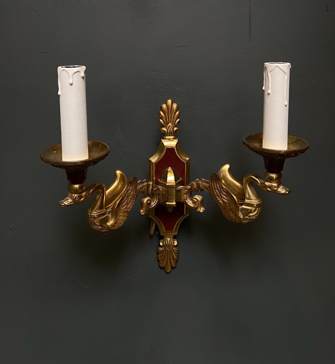 Pair Of Sconces Decorated With Swans, Late 19th Century-photo-3