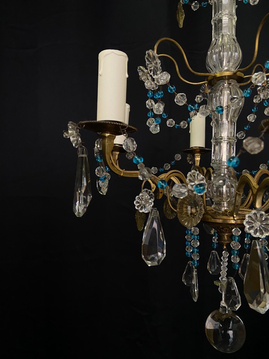 Lustre Avec Perles Bleues, XXe France -photo-3