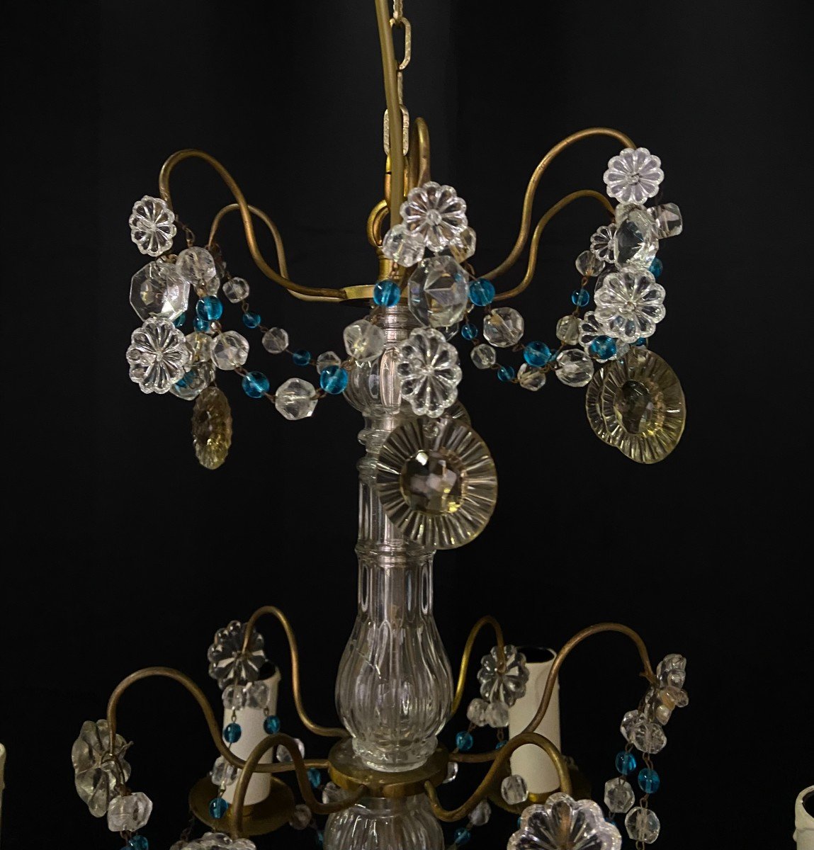 Lustre Avec Perles Bleues, XXe France -photo-1