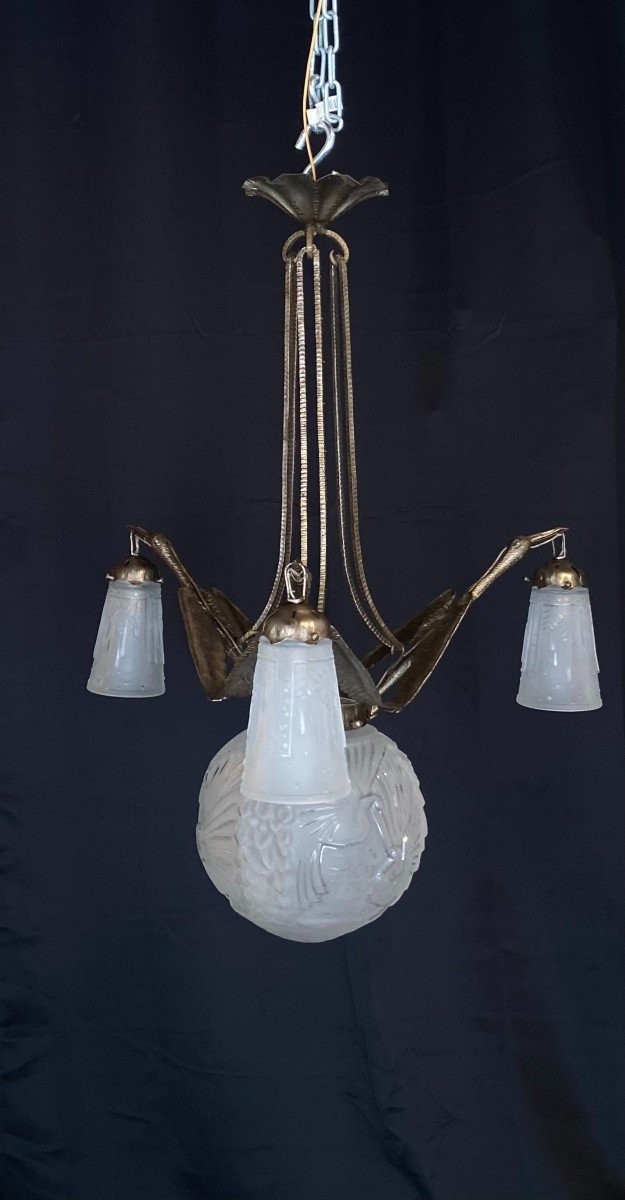 Art Deco Chandelier Signed Muller Freres -photo-4