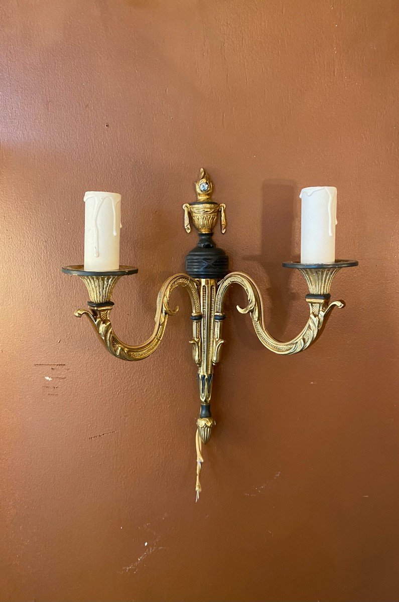 Pair Of Double Patina Wall Lights 