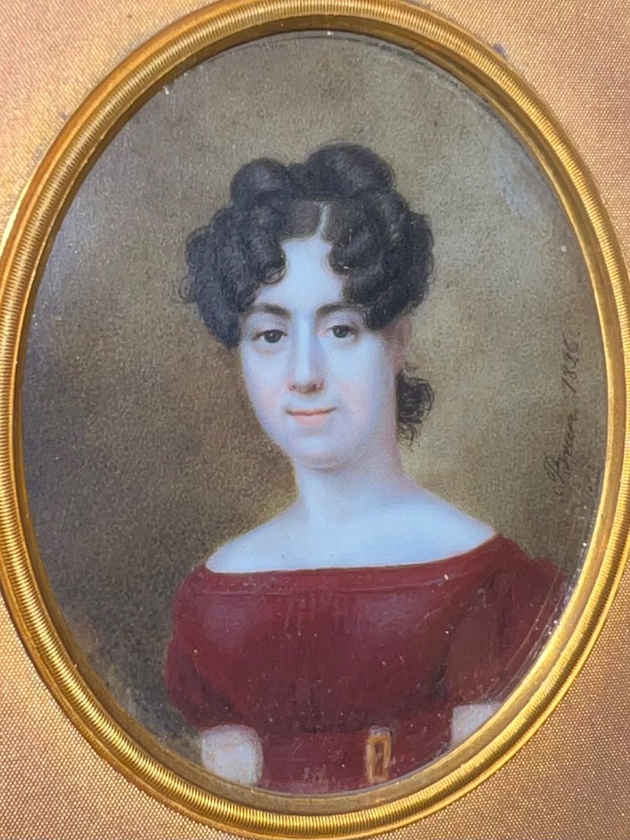 Miniature Portrait Of Woman By Pierre Brun Dated 1826-photo-2