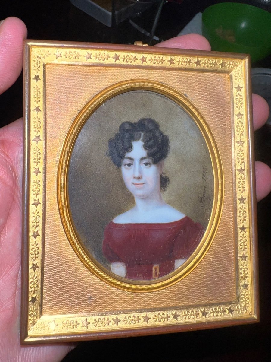 Miniature Portrait Of Woman By Pierre Brun Dated 1826