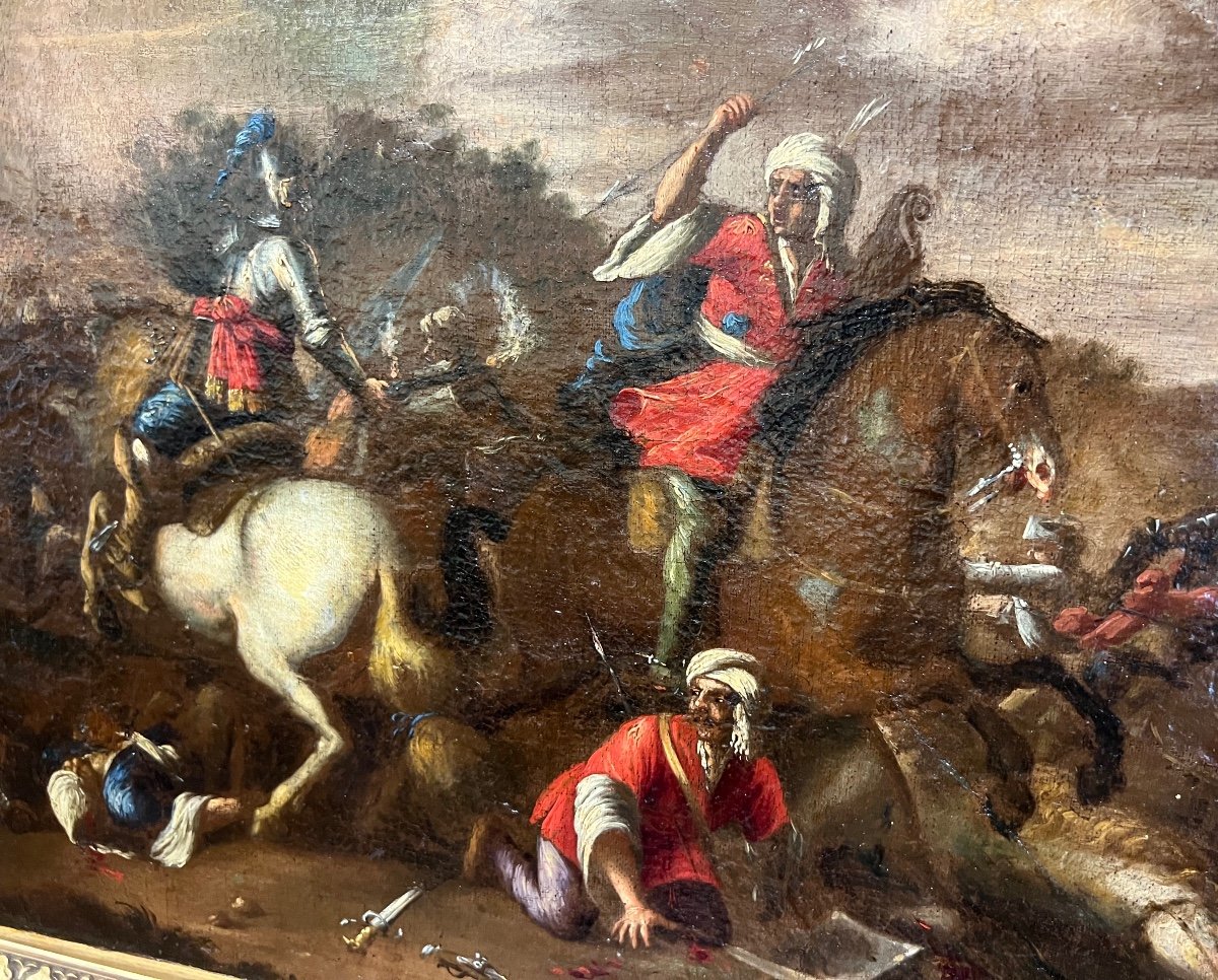 Huile Sur Toile Attaque Ottoman 17eme Siècle -photo-2