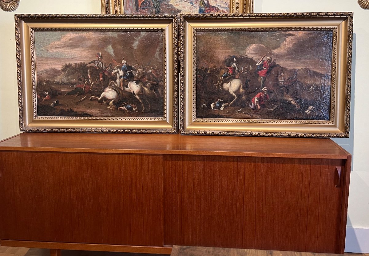 Huile Sur Toile Attaque Ottoman 17eme Siècle 