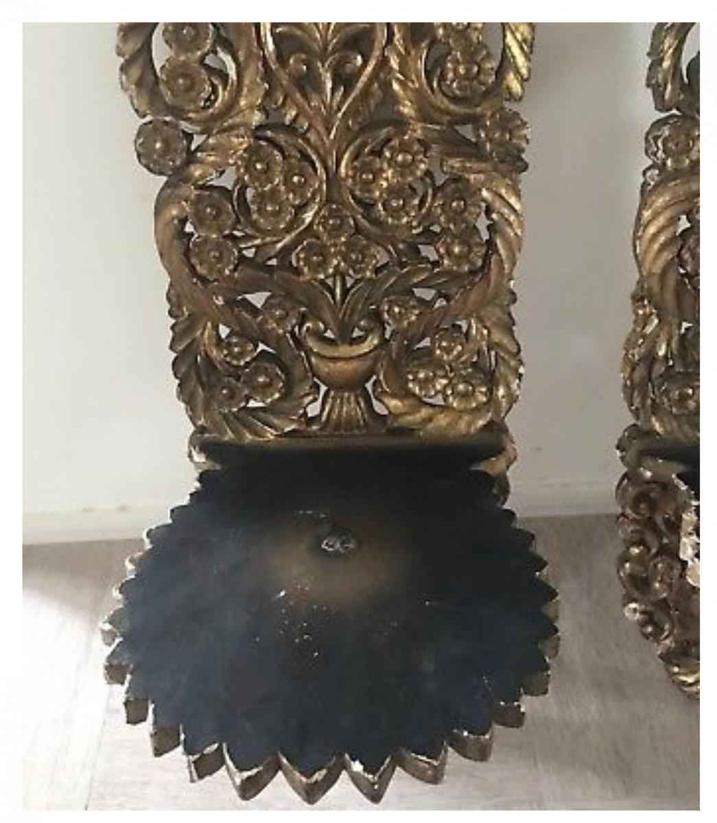 Pair Of Ottoman Carved Wood Shelves-photo-5