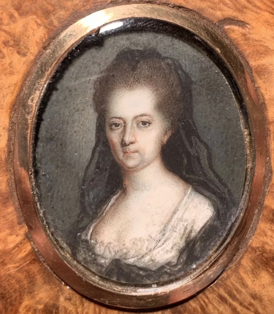 Miniature Portrait Of Woman Louis XV Period Gold Strapping-photo-2