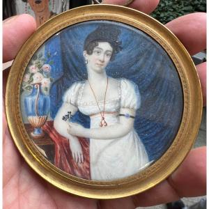 Portrait Miniature D’époque Empire Vers 1800