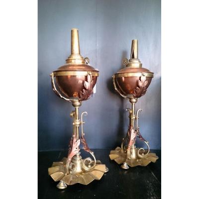 Was Benson Pair Of Oil Lamps