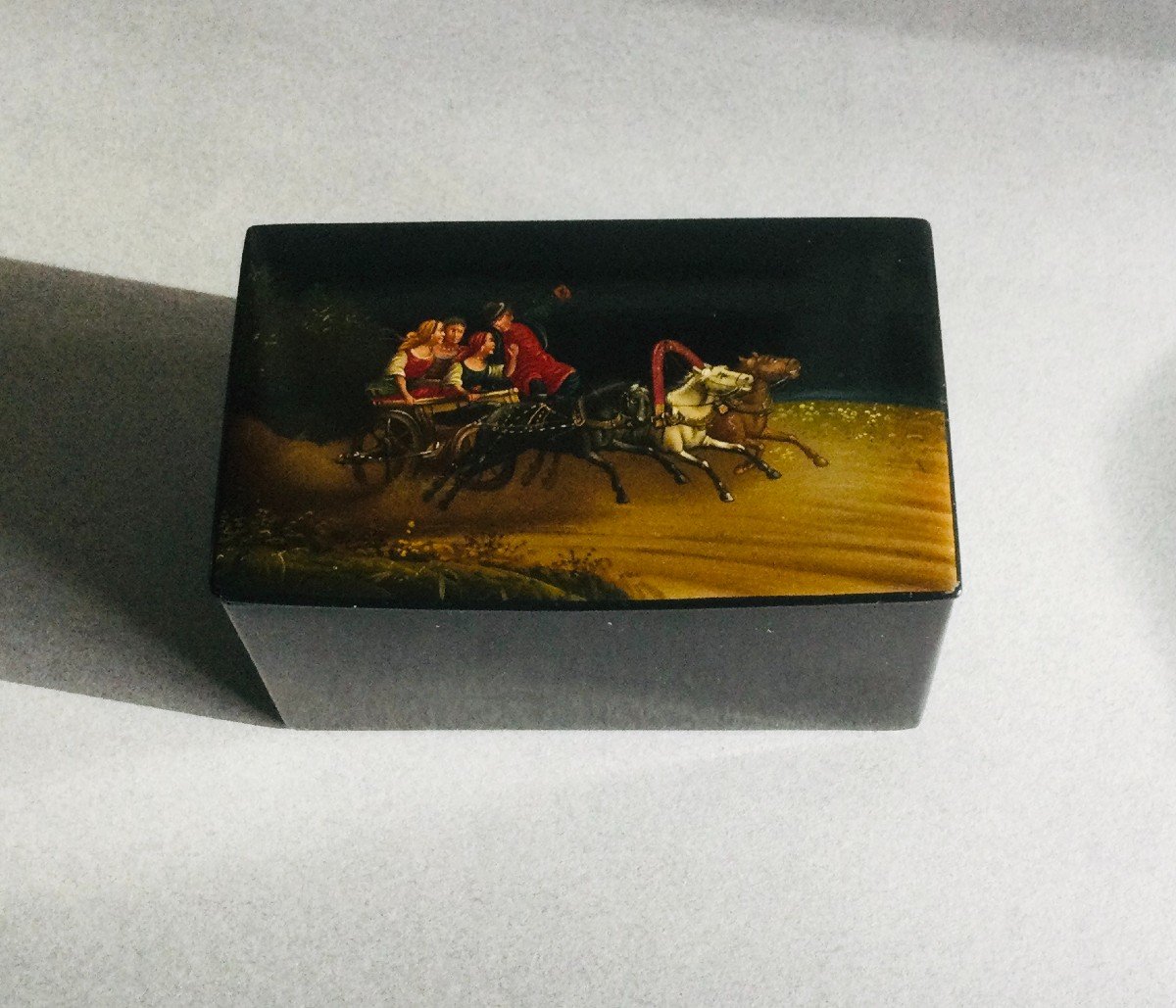 Russian (tea) Box Decorated With A Troika Scene-photo-4