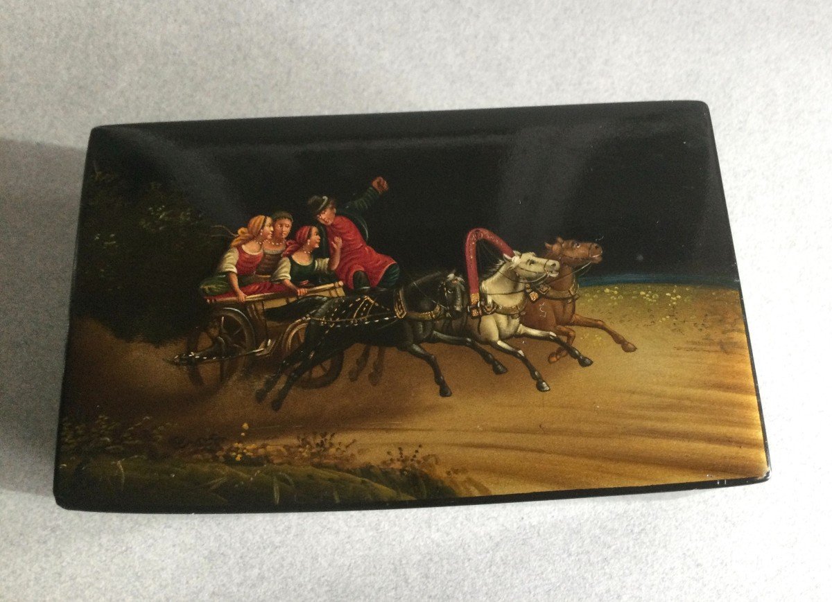 Russian (tea) Box Decorated With A Troika Scene-photo-5