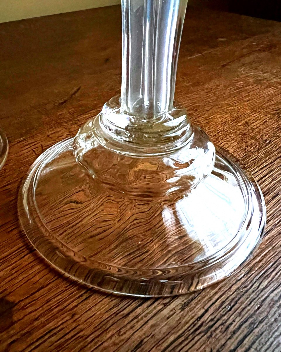 A Unique Pair Of Composite Glass Footed Candlesticks, First Half Of The 18th Century. 19cm-photo-4